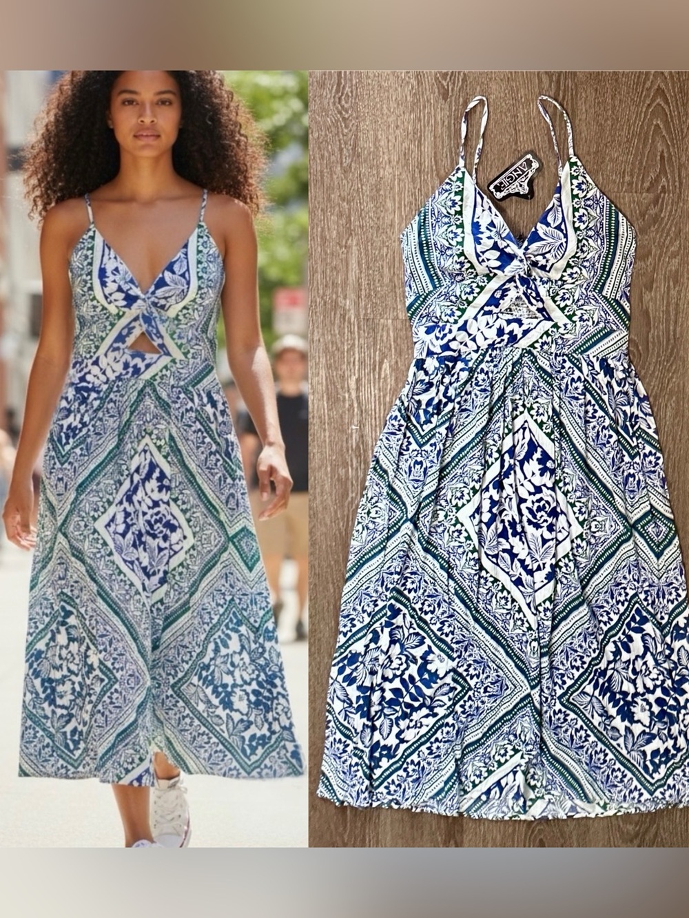 ANGIE MIDI Dress white blue Size  Large NÉW with Tag 
Boho